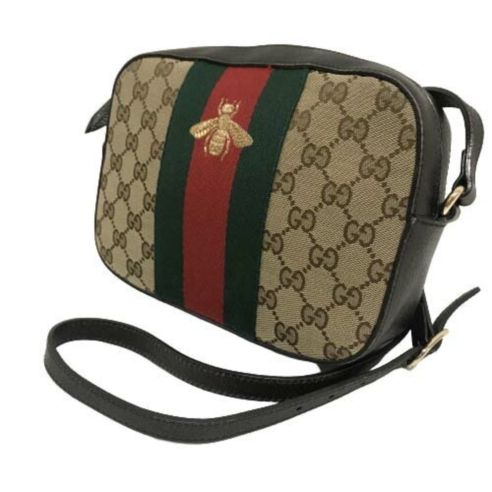 Gucci Web Bee Shoulder Bag GG Canvas Sherry Crossbody Leather